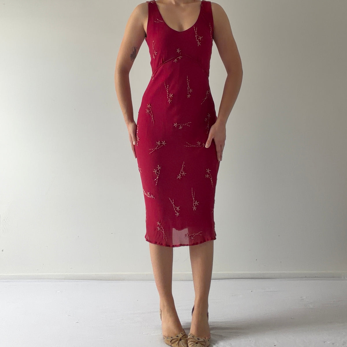 Jane Rhodes Silk Beaded Midi Dress | XS