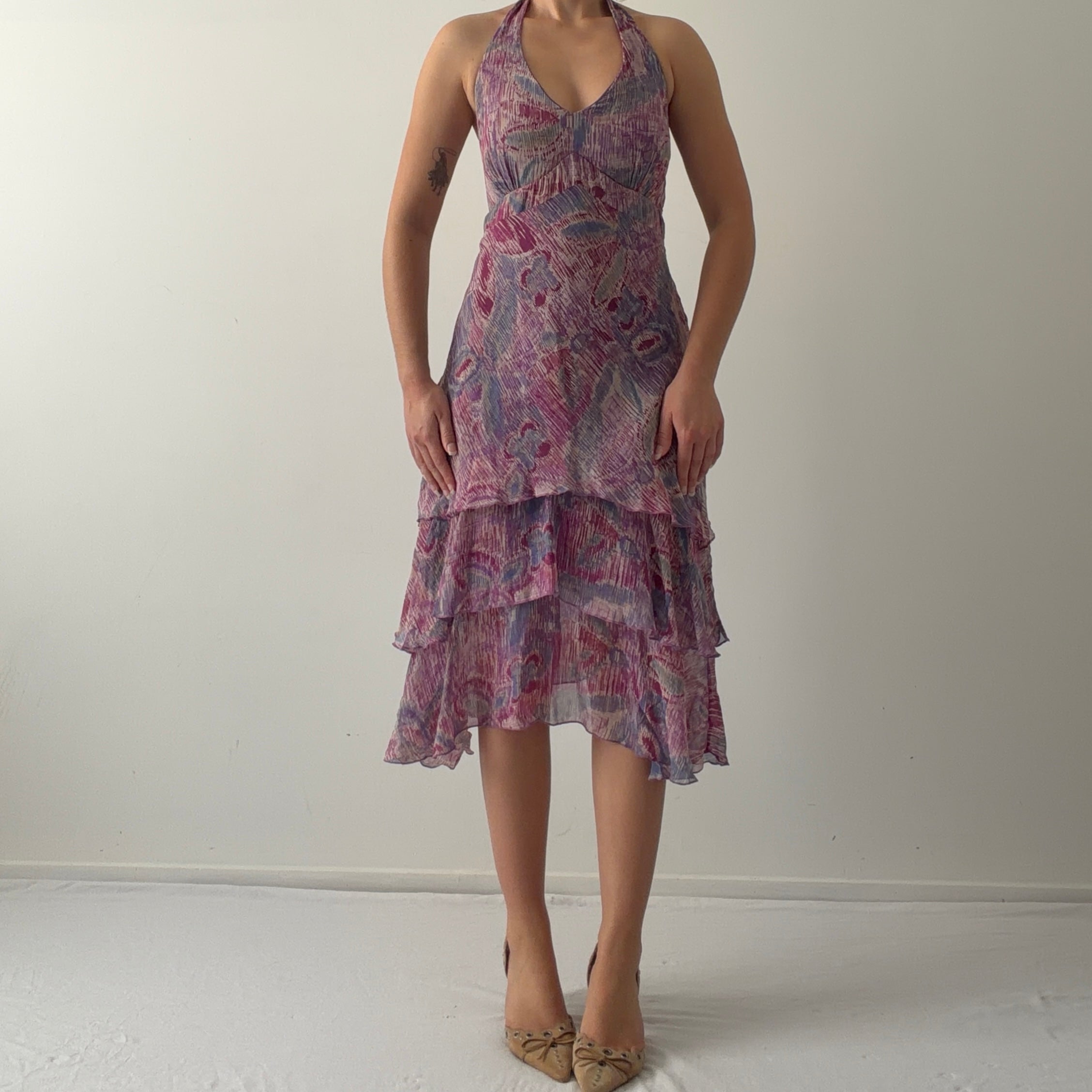 Sangra Silk Ruffle Dress | M