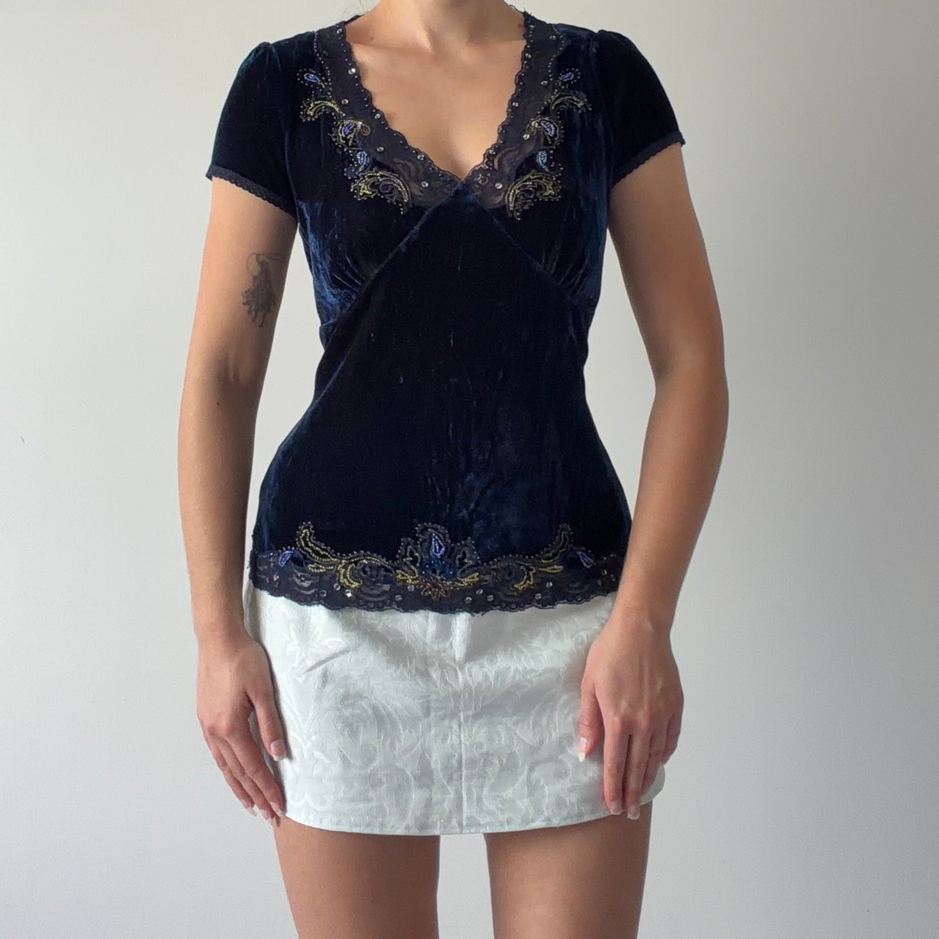 CYC Velvet Beaded Babydoll Top | 10-12