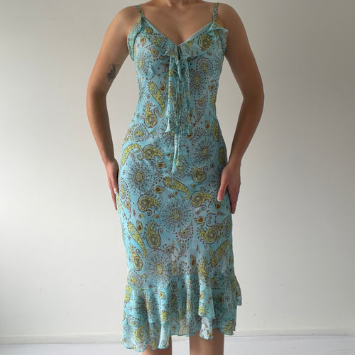 Tissaia Paisley Ruffle Midi Dress | M