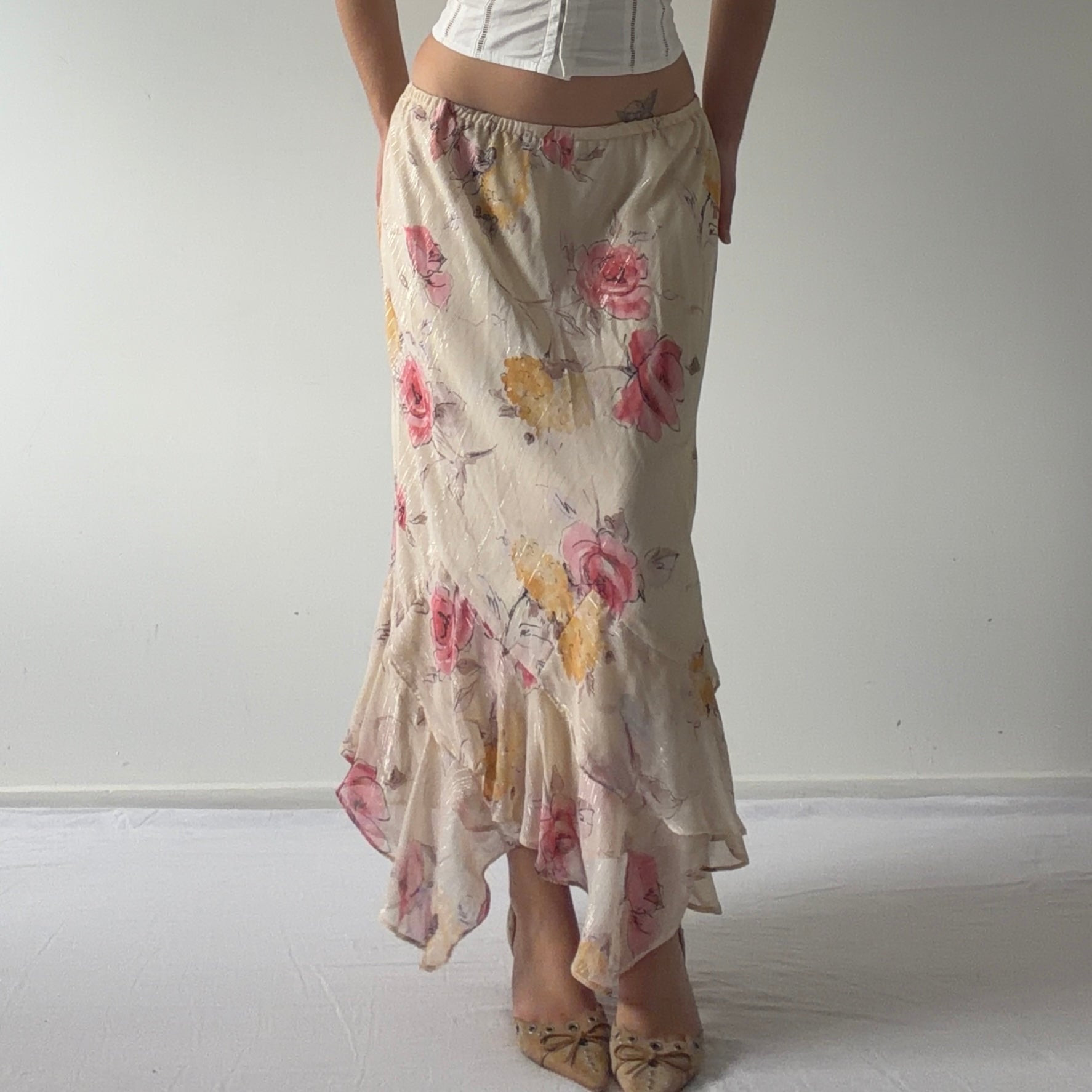 Floral Glitter Midi Skirt | L