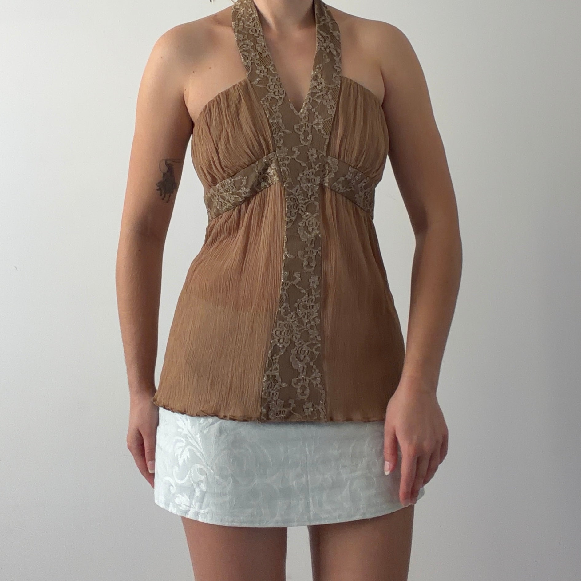 MNG Silk Lace Halter Top | S