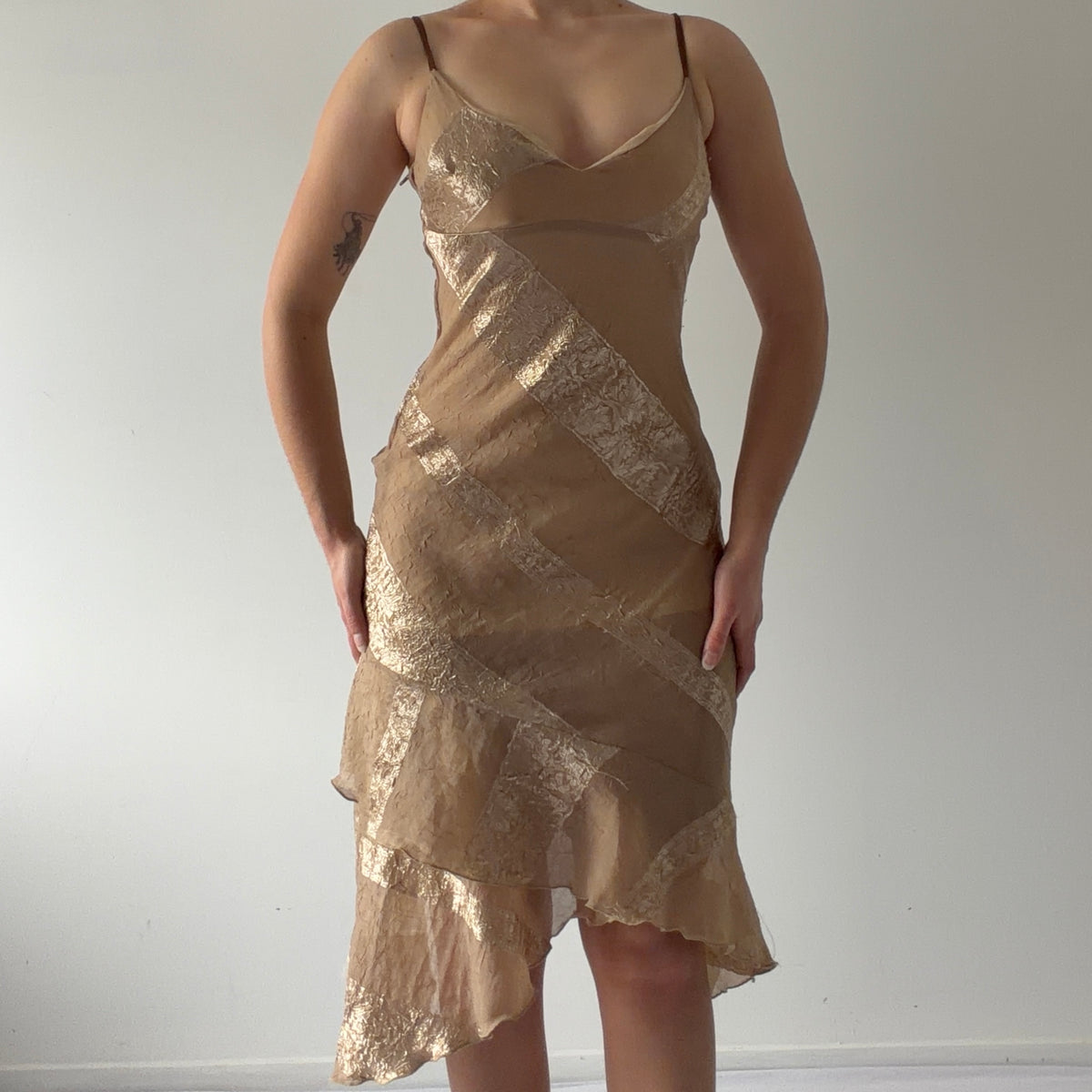 Shimmery Asymmetric Midi Dress | XS