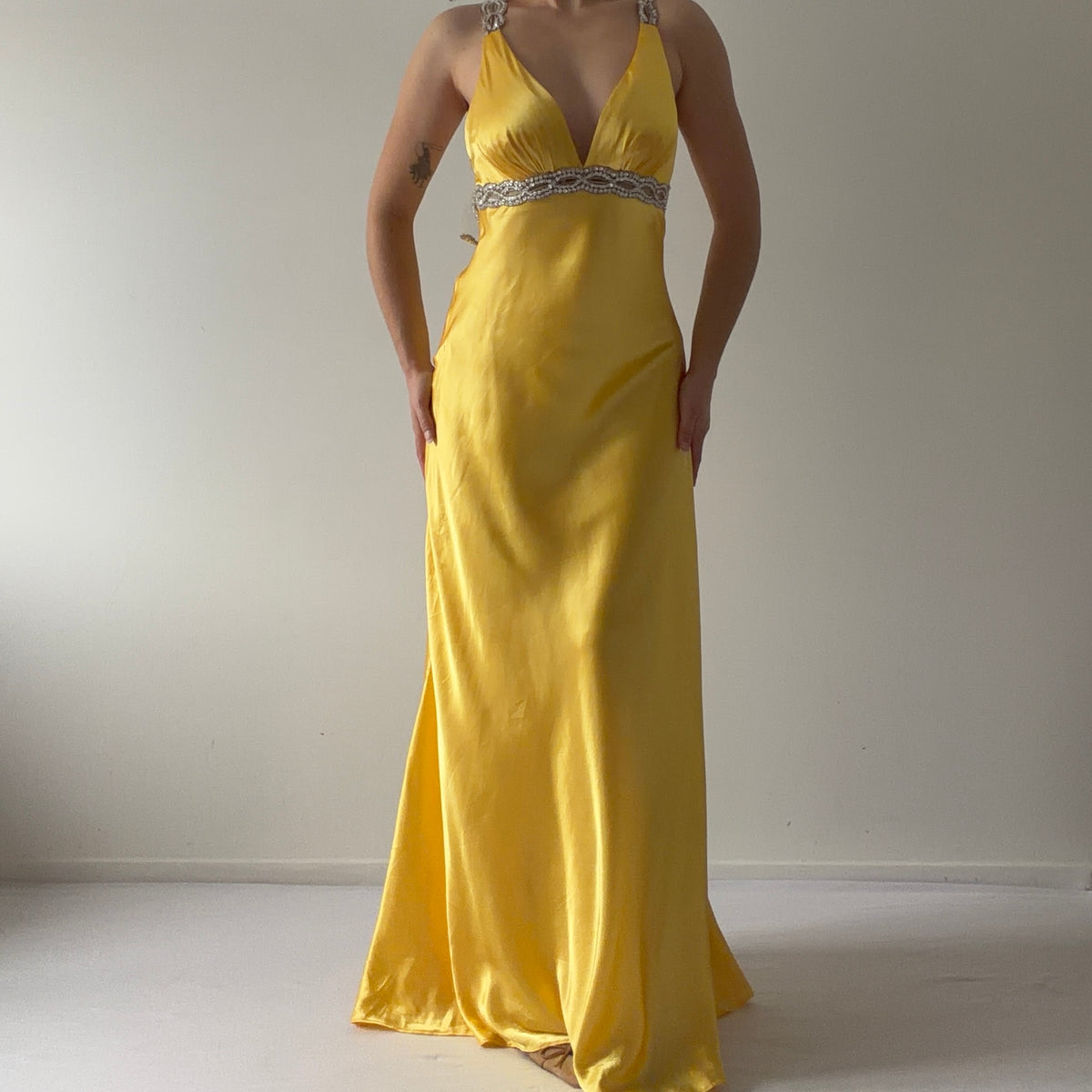 Faviana Couture Satin Maxi Dress | S