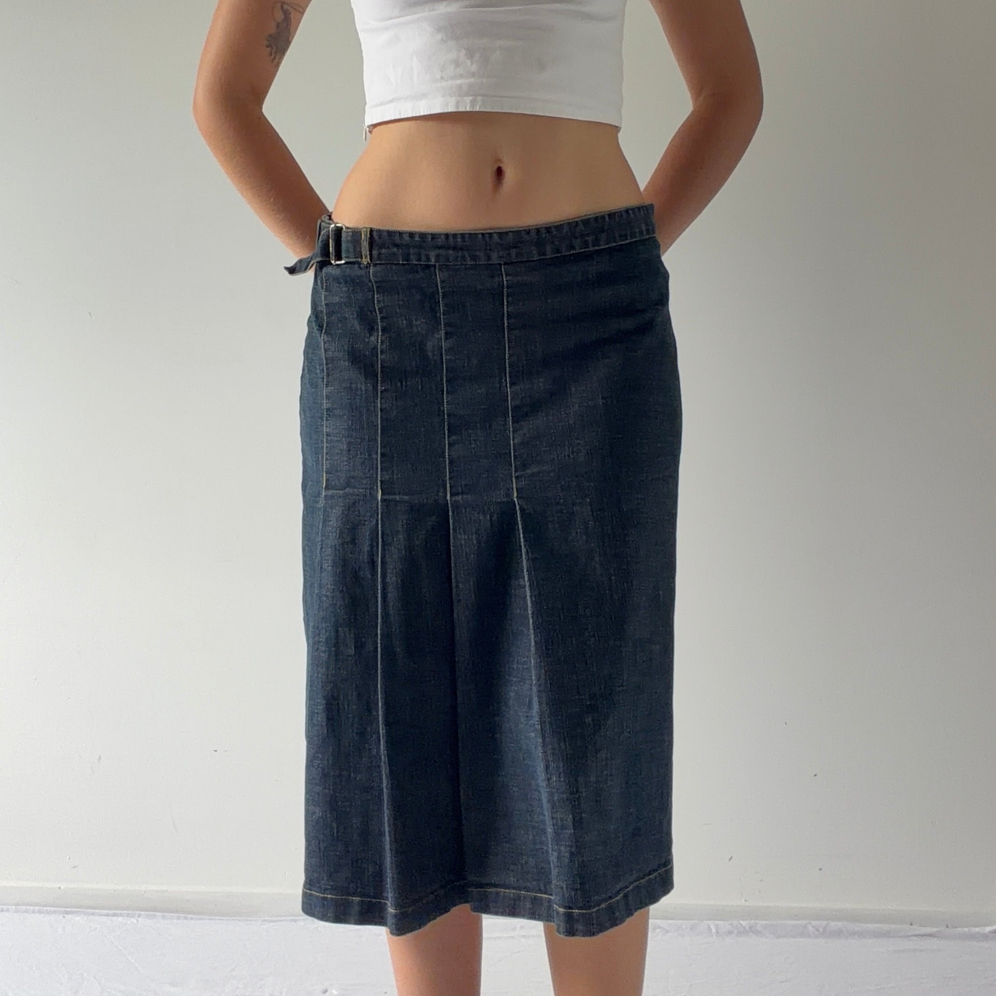 Max Pleat Denim Midi Skirt | 8-12