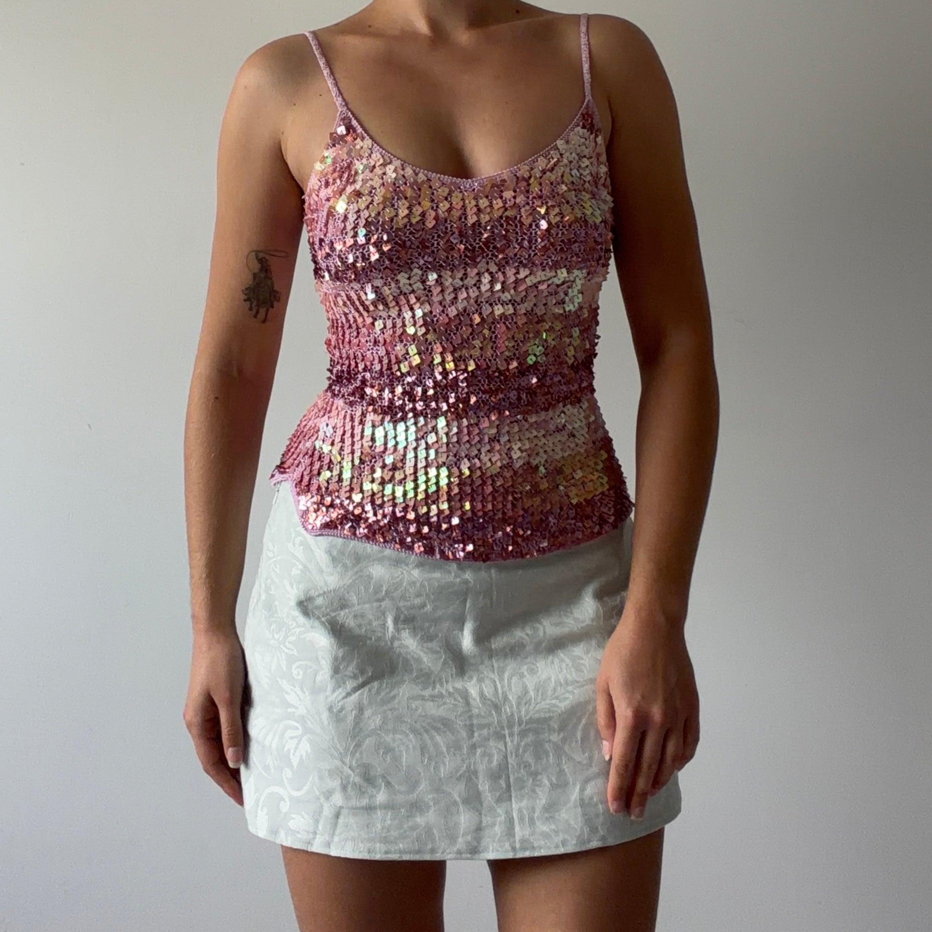 00s Sequin Crochet Top -Pink | XS