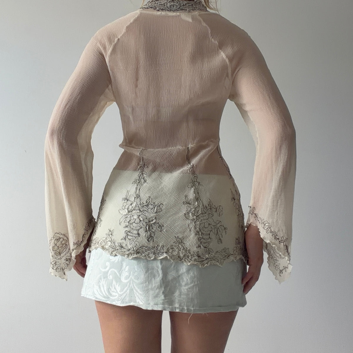 Johnny Was Silk Bell Sleeve Embroidered Top | L