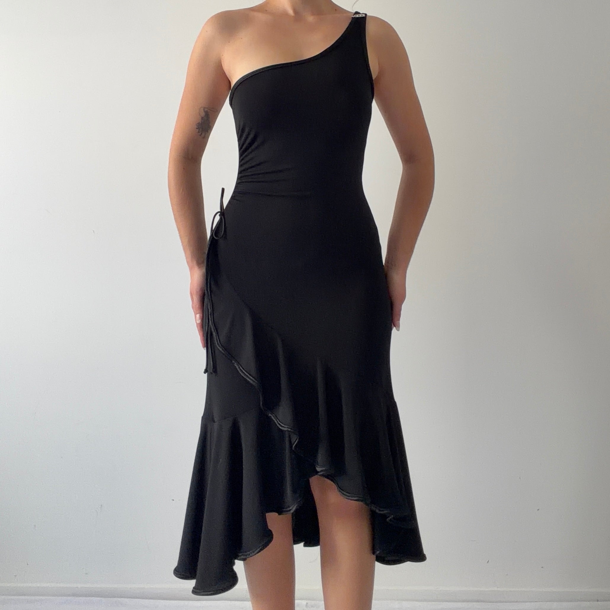 Asymmetric Ruffle Midi Dress | Made in USA | M