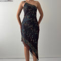 Rare Scala Silk Beaded Asymmetric Midi Dress | XS