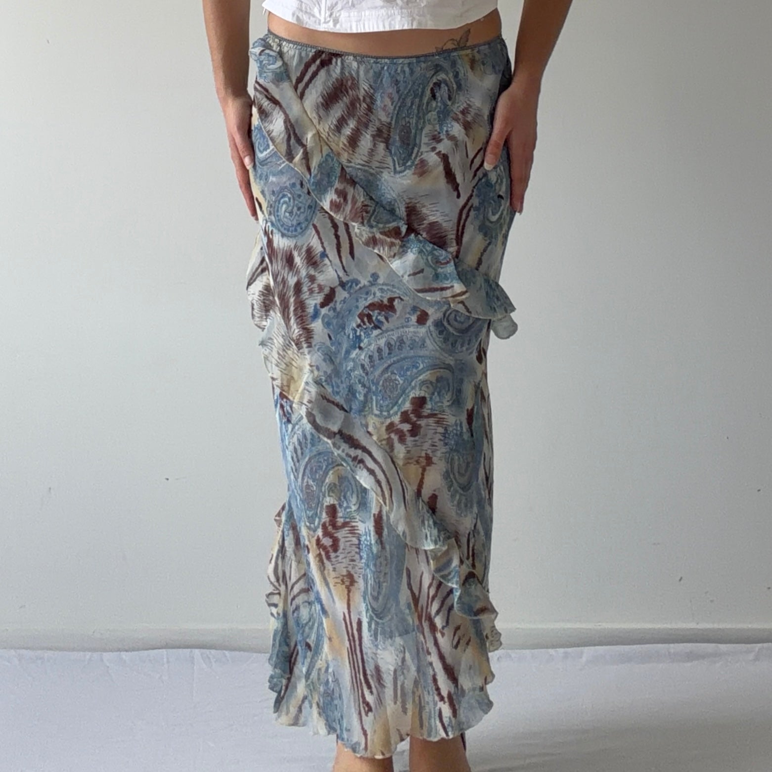 Paisley Ruffle Midi Skirt | 8-10