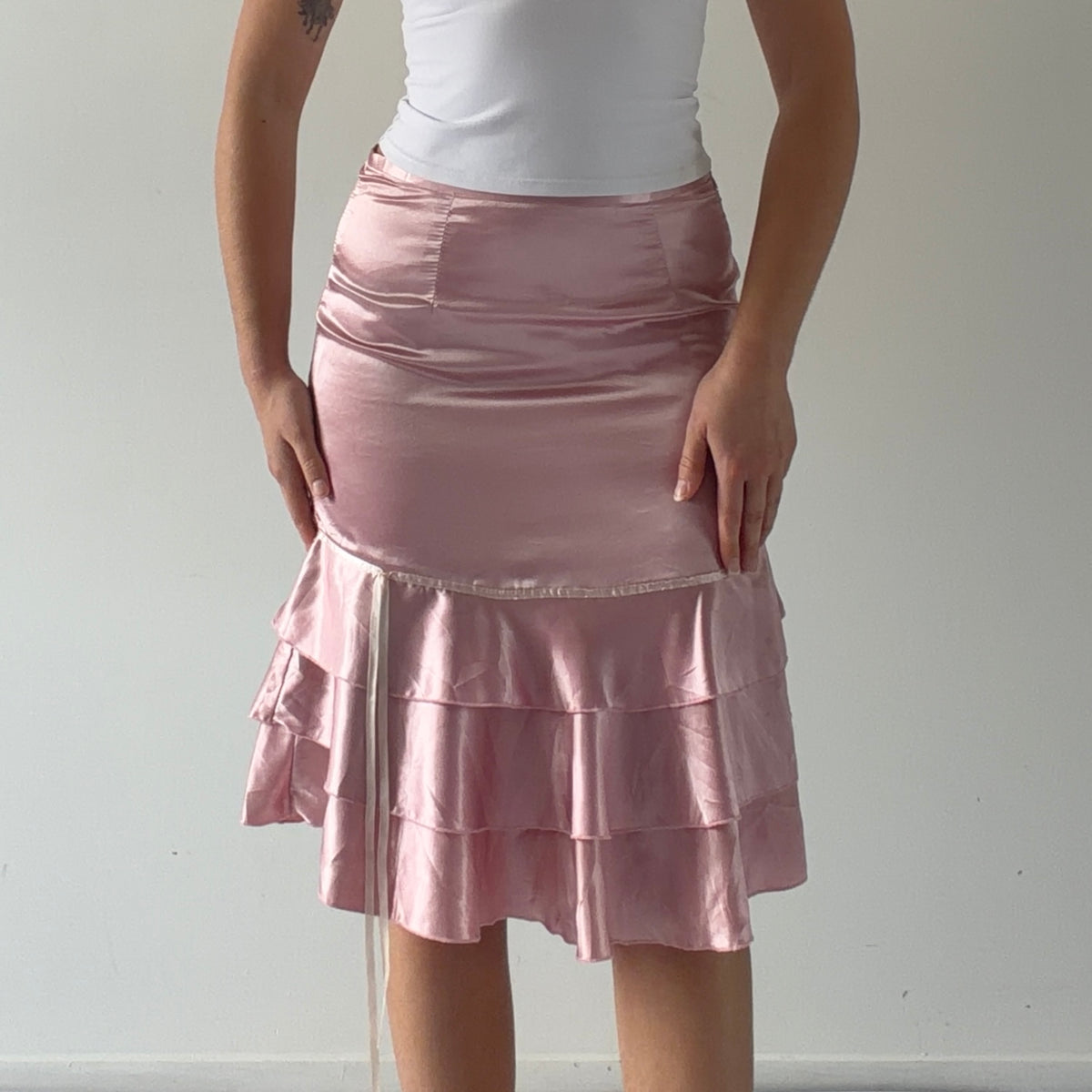 Satin Ruffle Midi Skirt | S