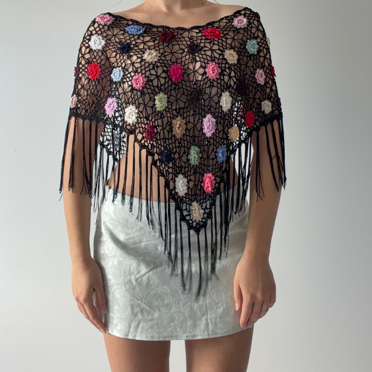 Beaded Crochet Poncho Top | OS
