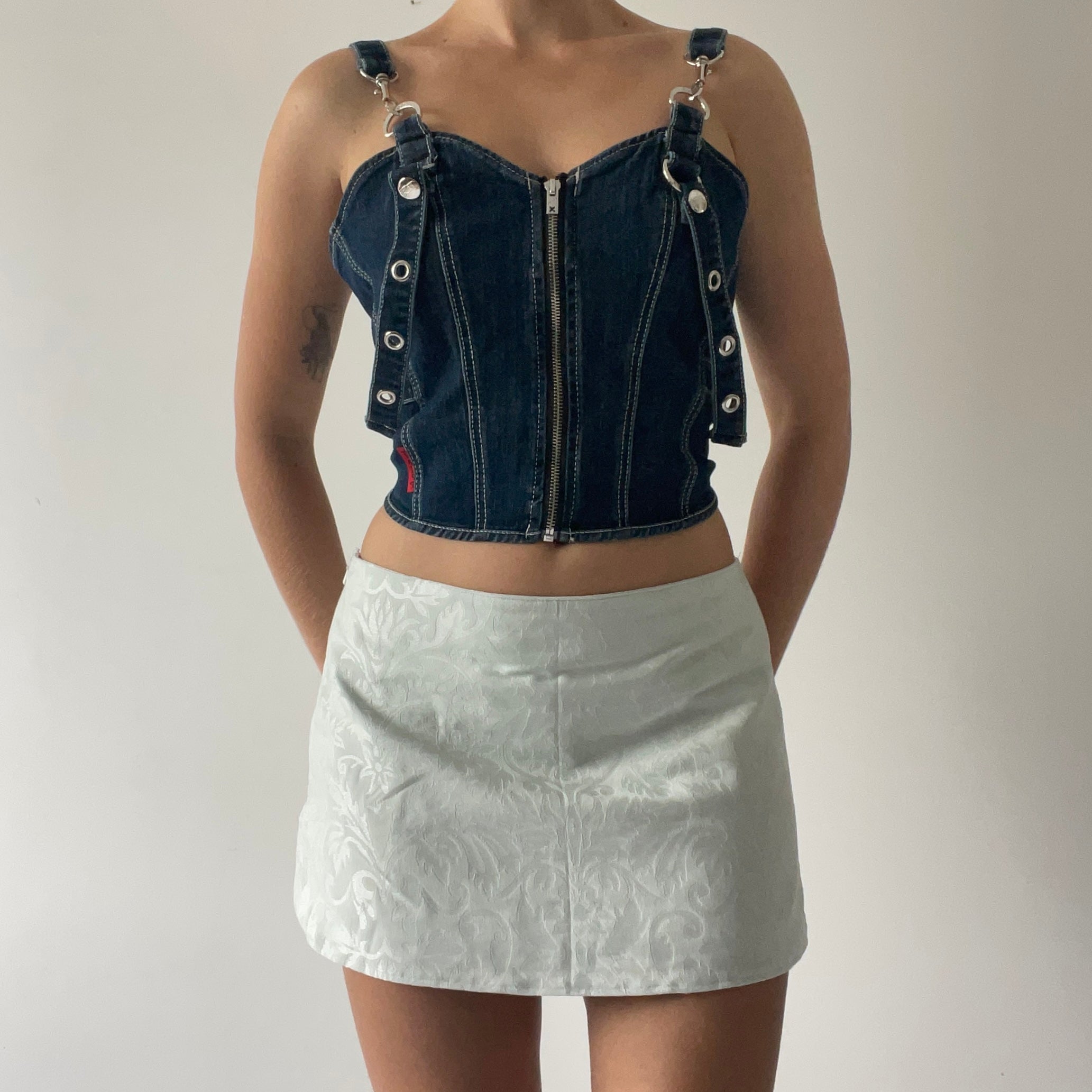 Tripp NYC Denim Buckle Corset | M