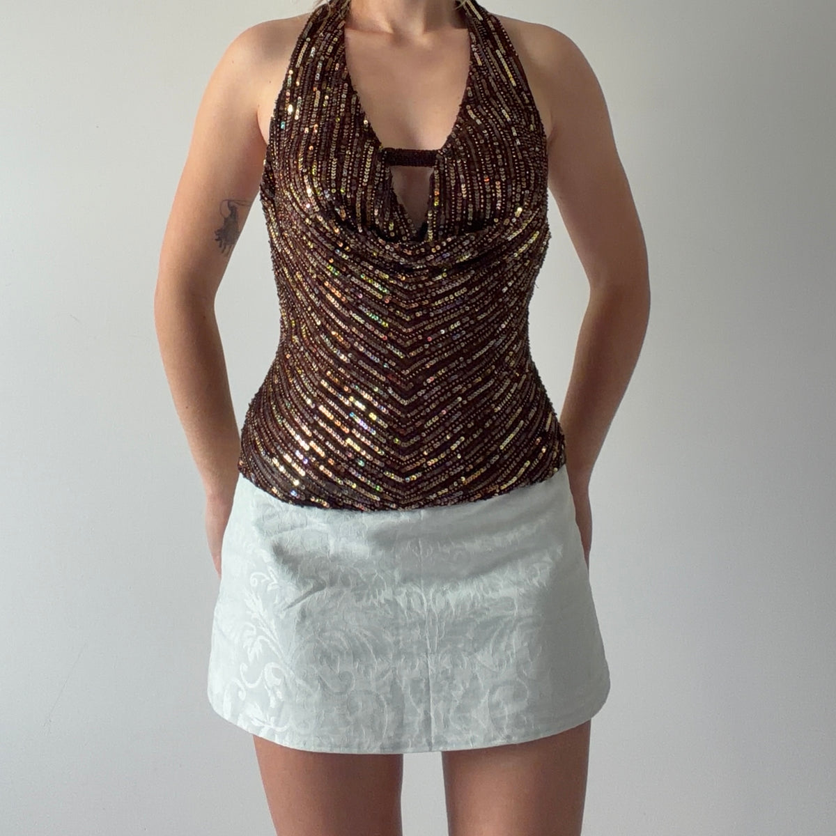 Venus Silk Beaded Halter Top | S
