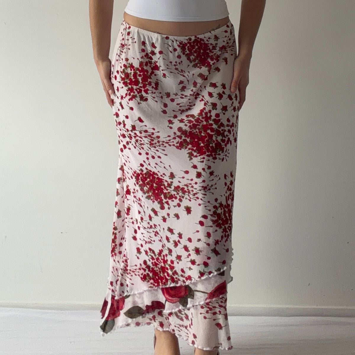 Italian Rose Mesh Midi Skirt | M-L