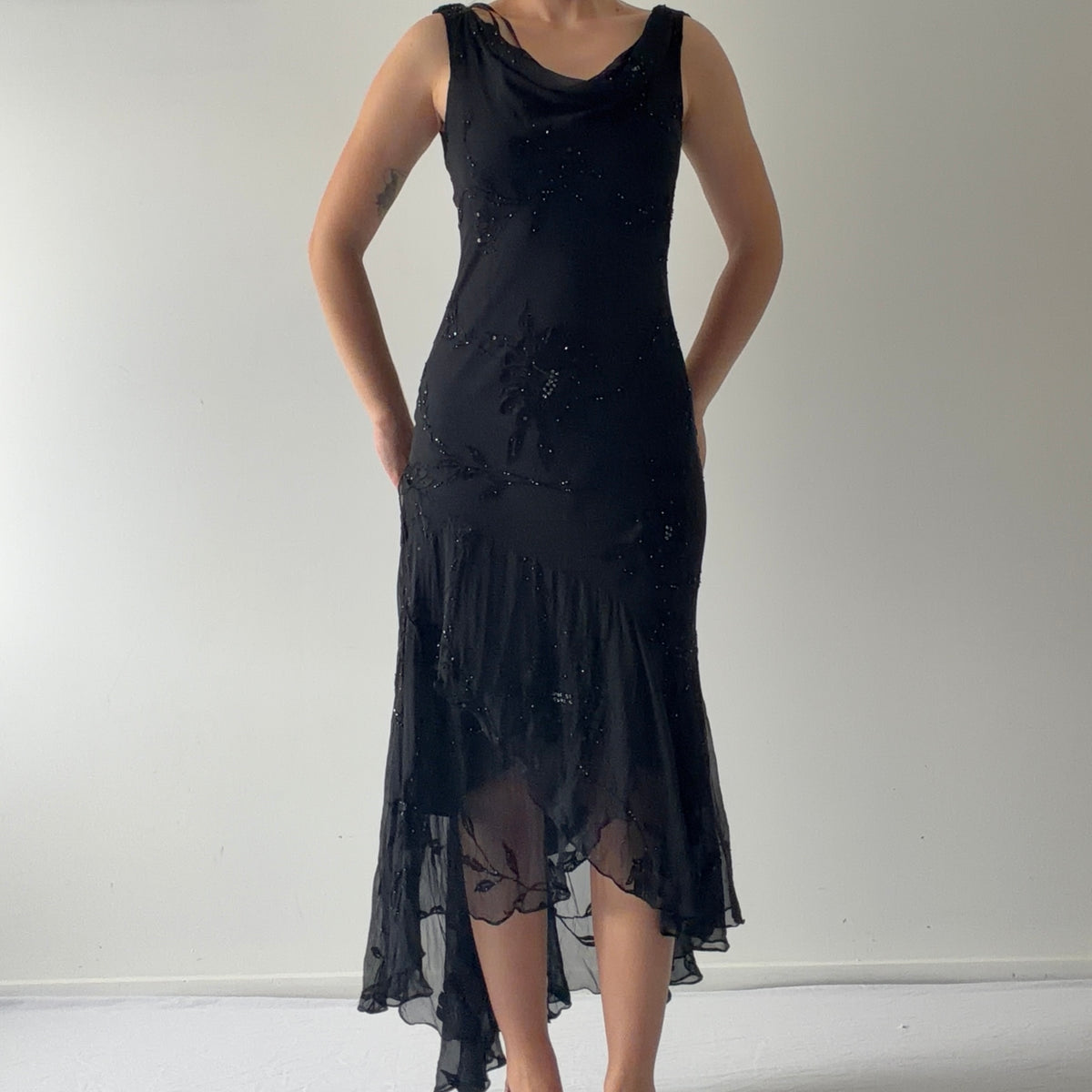 Betsy & Adam Silk Beaded Midi Dress | S