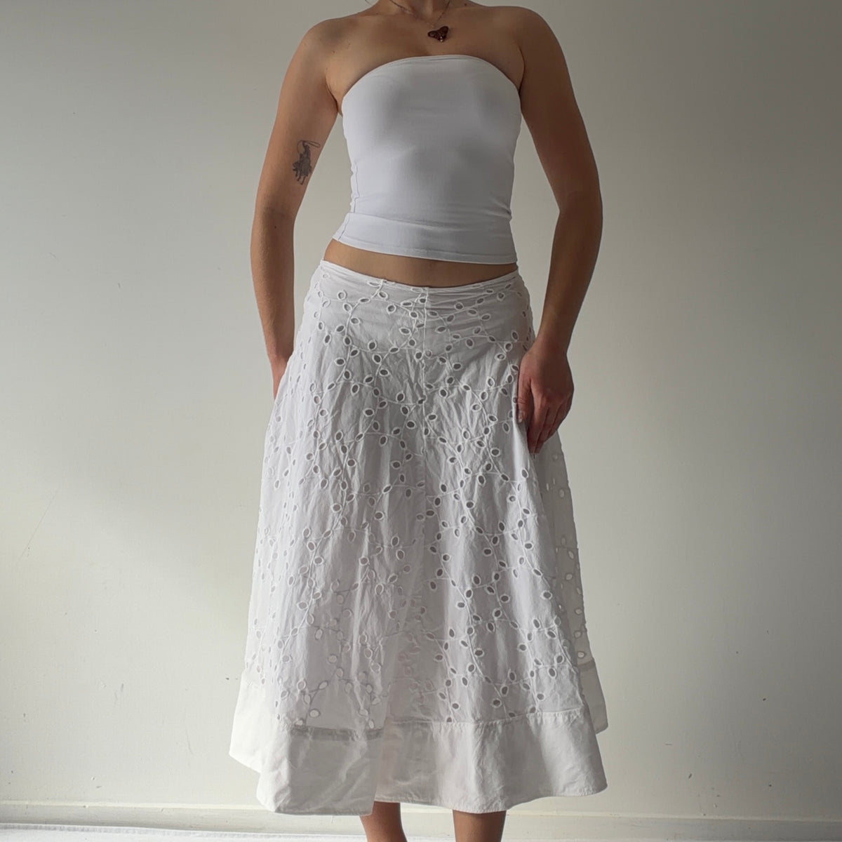 Broderie Cotton Midi Skirt | S