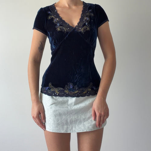CYC Velvet Beaded Babydoll Top | 10-12
