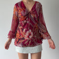 Silk Beaded Ruffle Top | XL