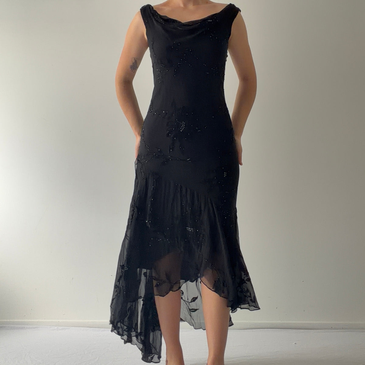 Betsy & Adam Silk Beaded Midi Dress | S