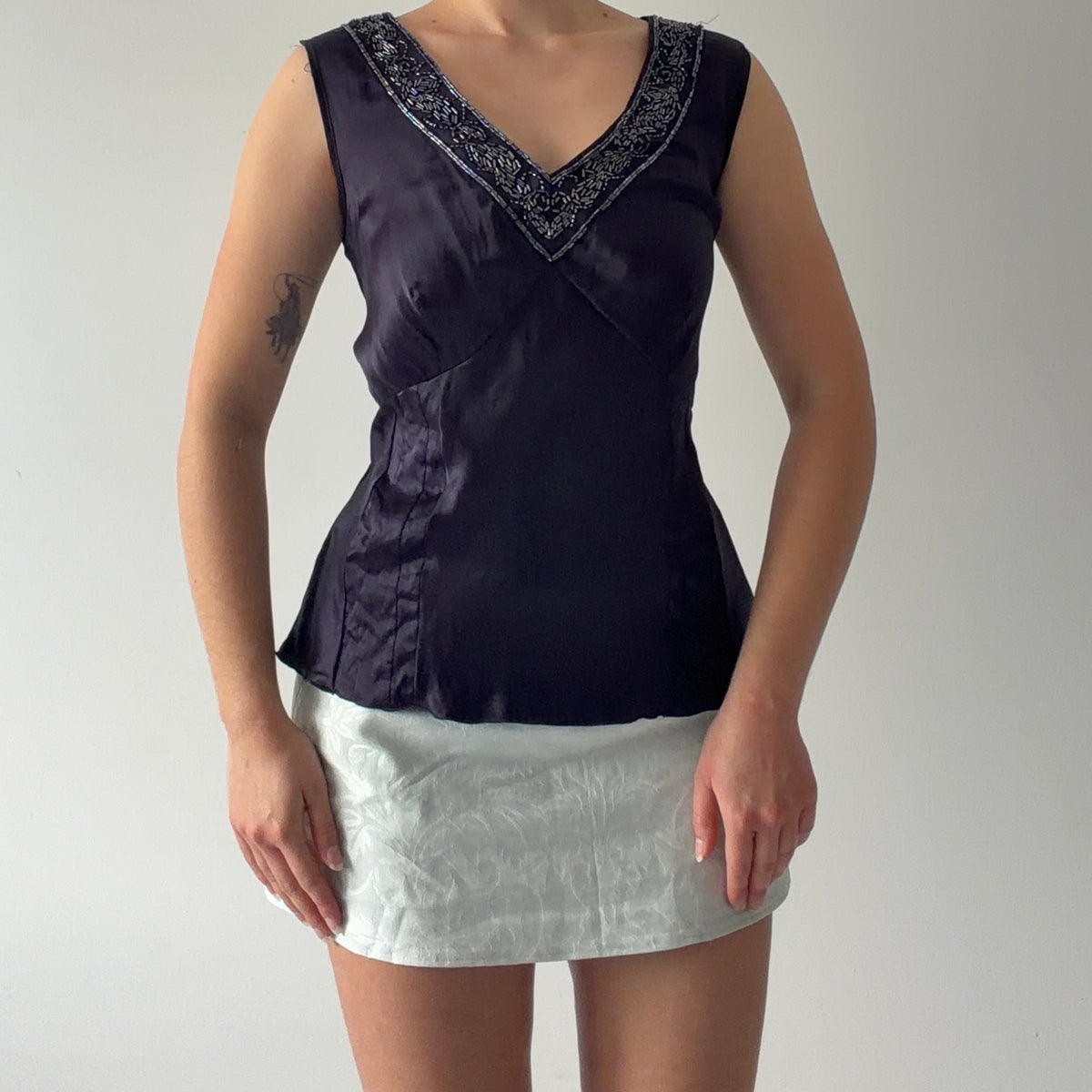 Silk Beaded Cami Top | M