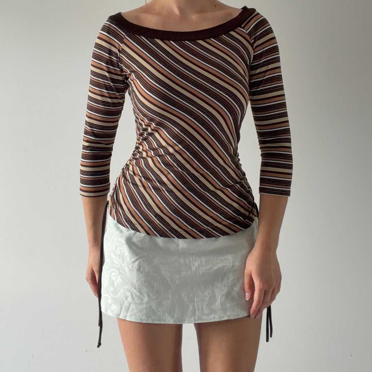 One 3/4 Sleeve Stripe Top | L