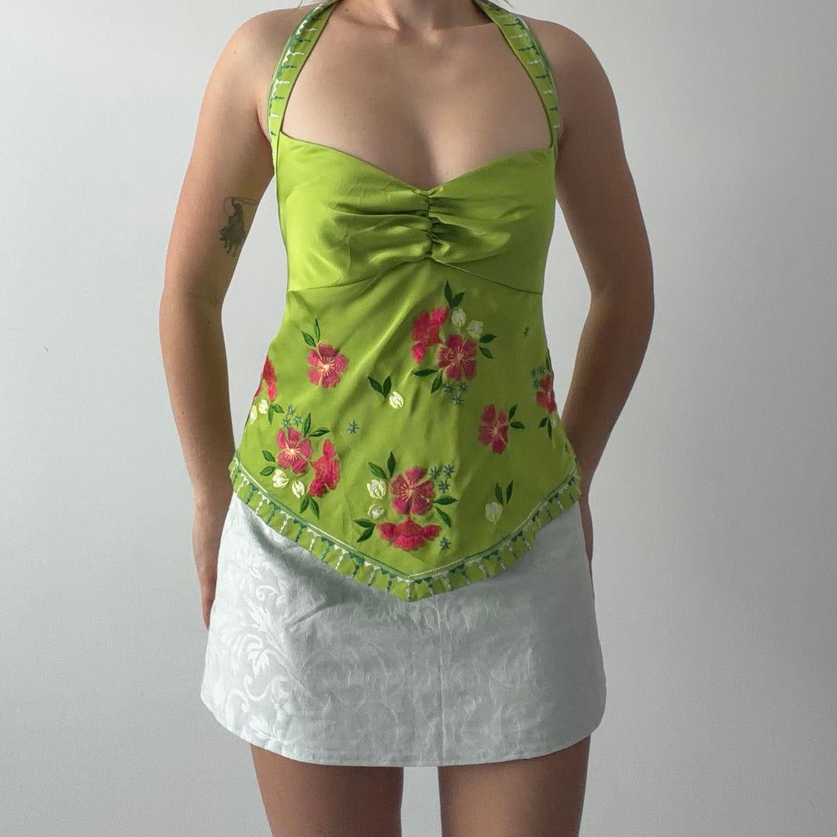 Bandolino Embroidered Halter Top | M
