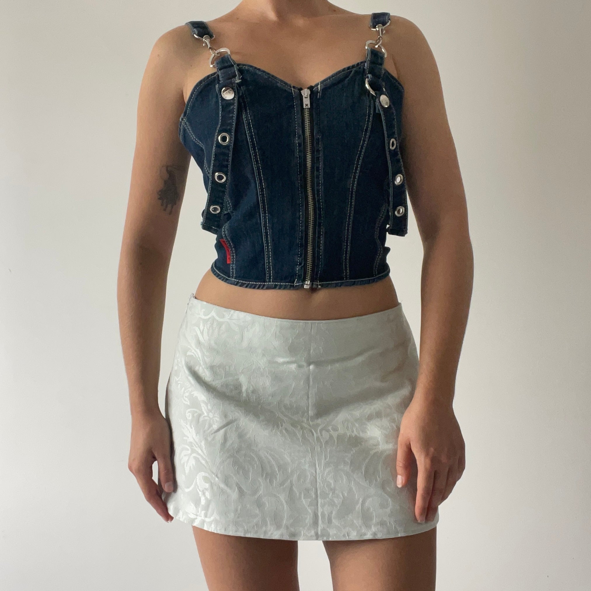 Tripp NYC Denim Buckle Corset | M