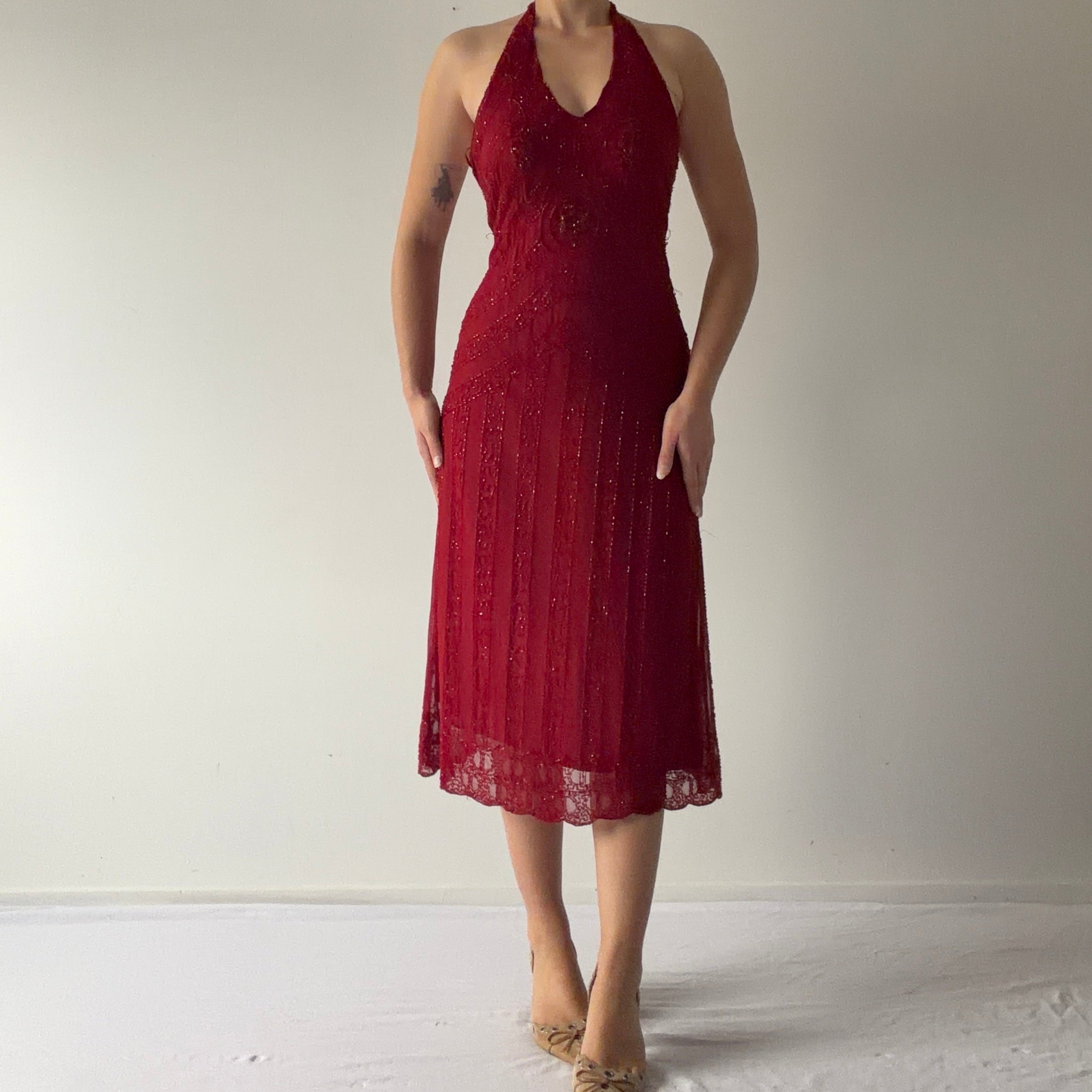 Massimo Dutto Silk Beaded Dress | S