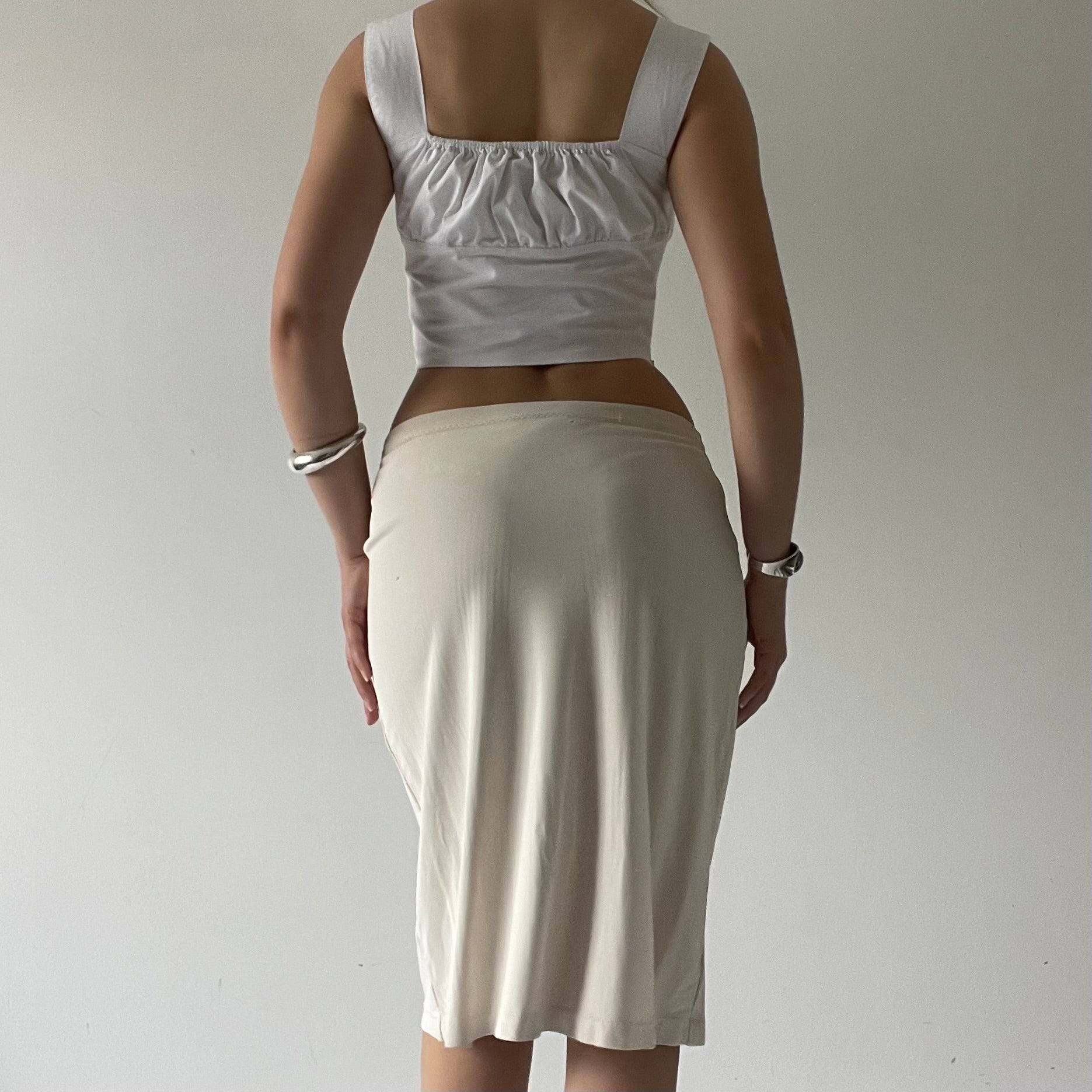 Slinky Cream Midi Skirt | 6-10