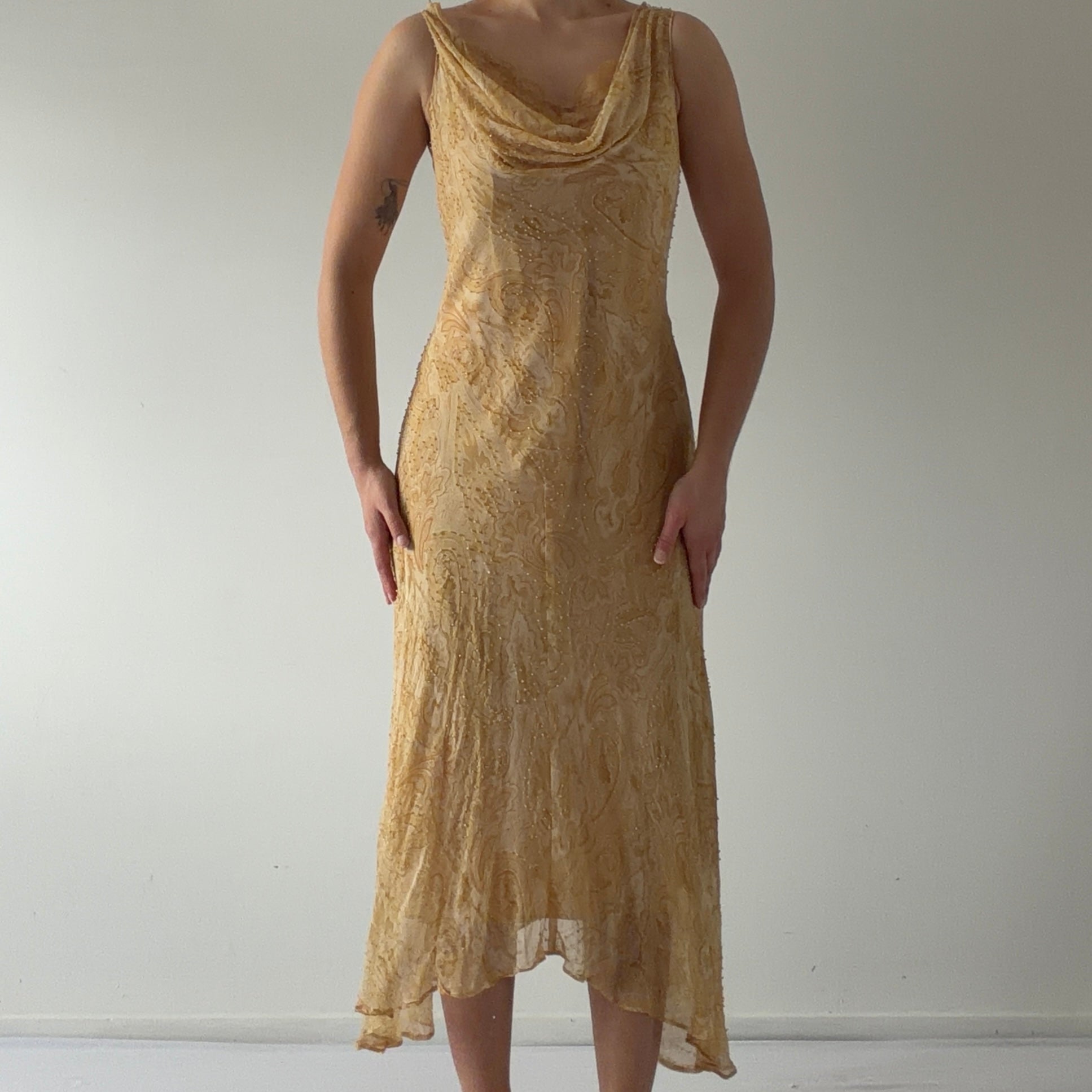 ECI New York Silk Maxi Beaded Dress | L