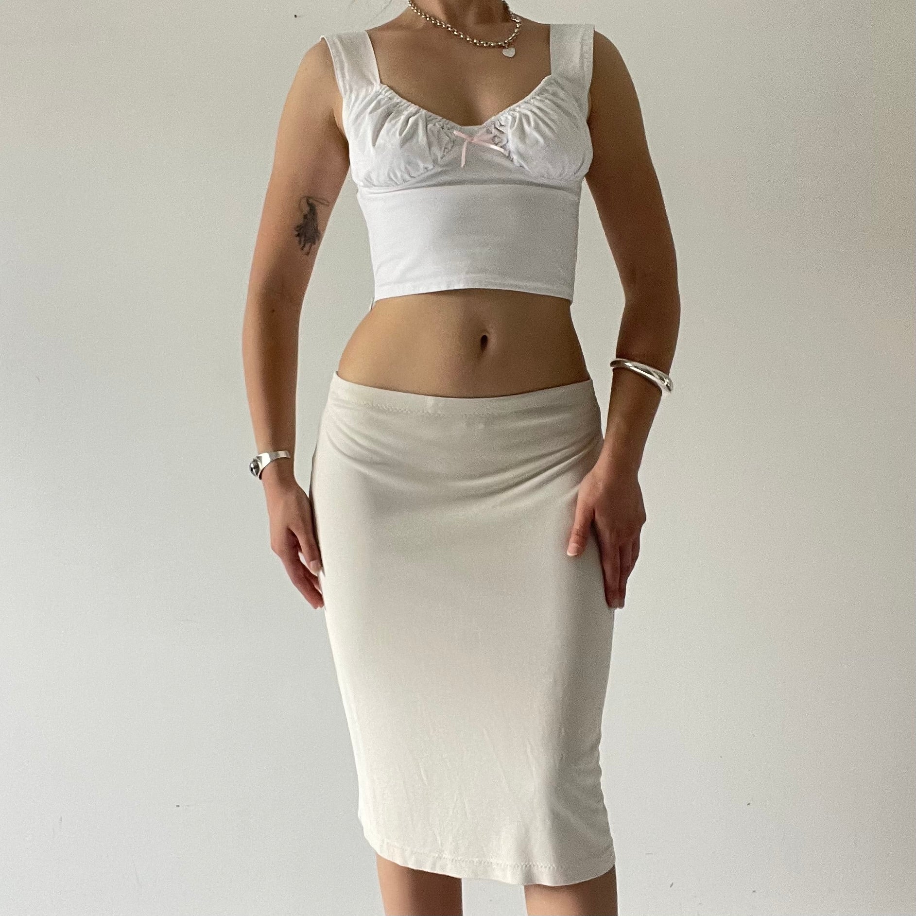 Slinky Cream Midi Skirt | 6-10