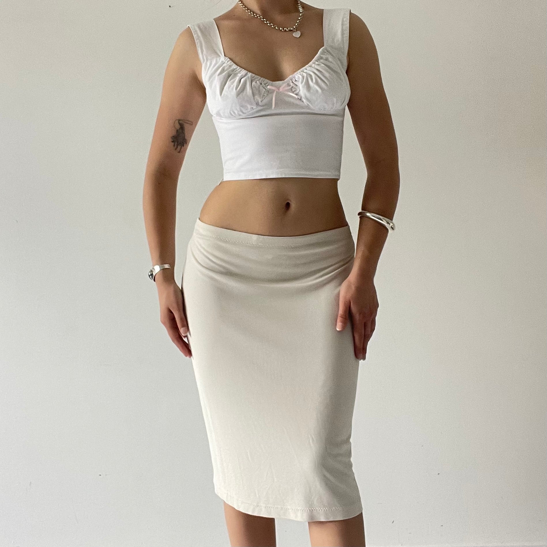 Slinky Cream Midi Skirt | 6-10