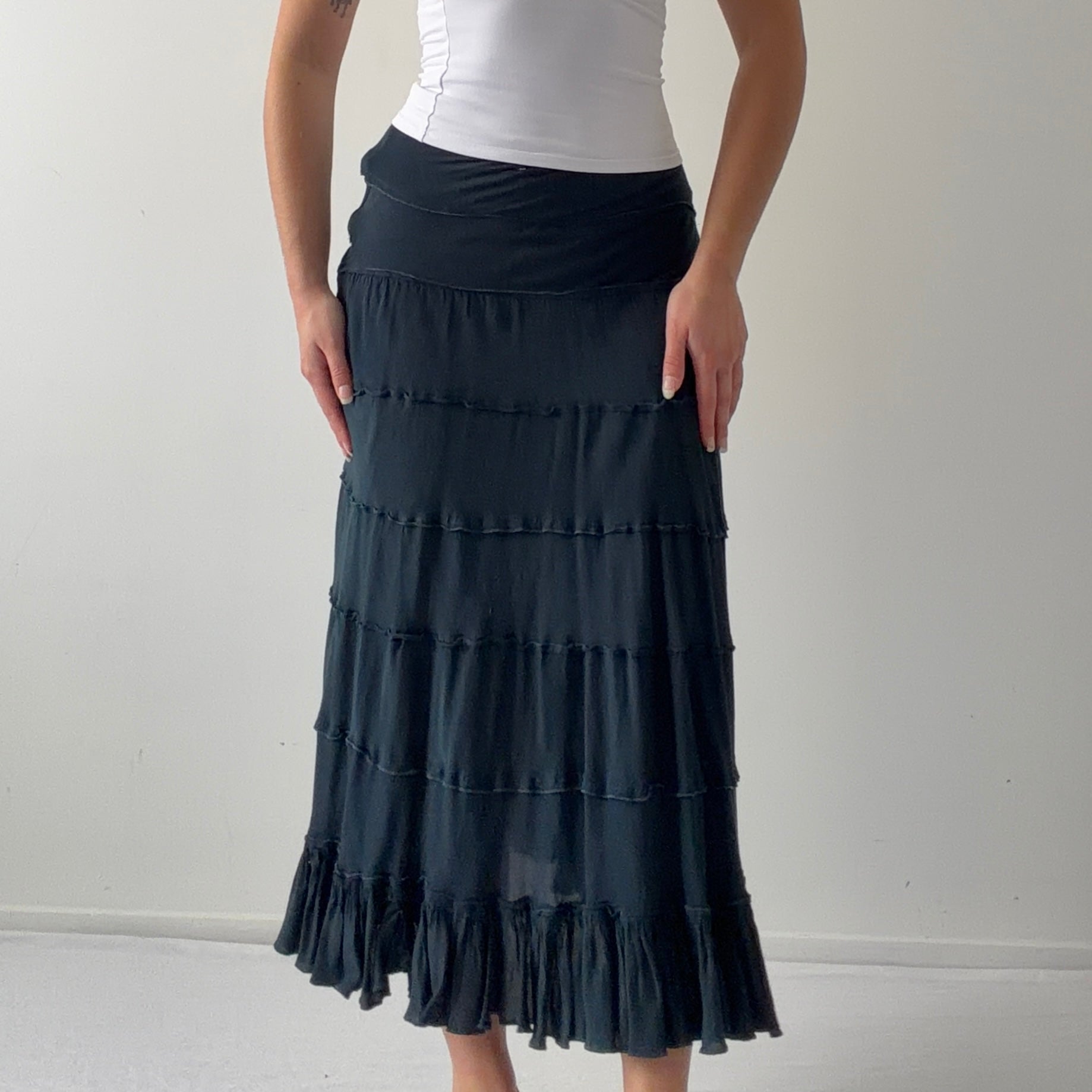 Wet Seal Tiered Midi Skirt | 4-6