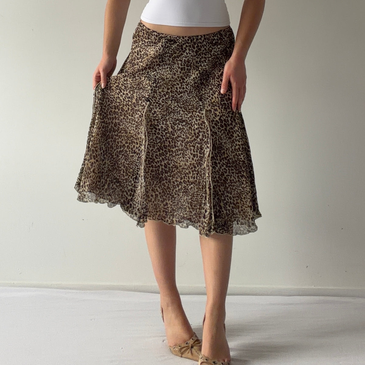 Dana Buchman Silk Leopard Midi Skirt | XS-M