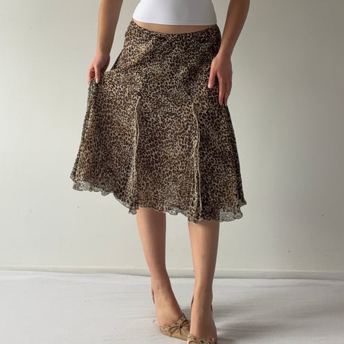 Dana Buchman Silk Leopard Midi Skirt | XS-M
