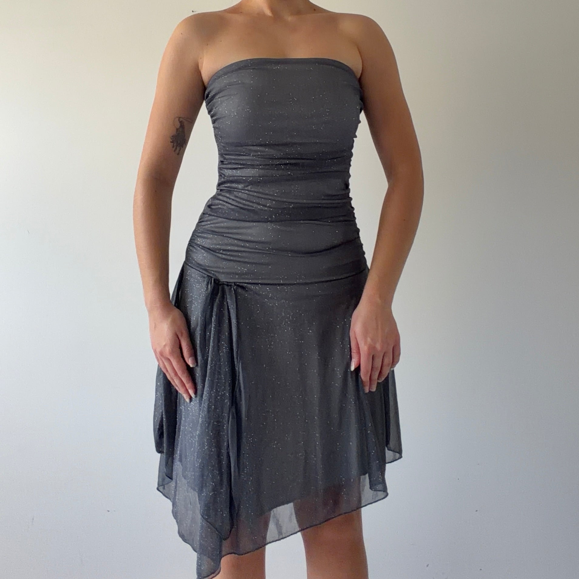 First Kiss Strapless Asymmetric Dress | S