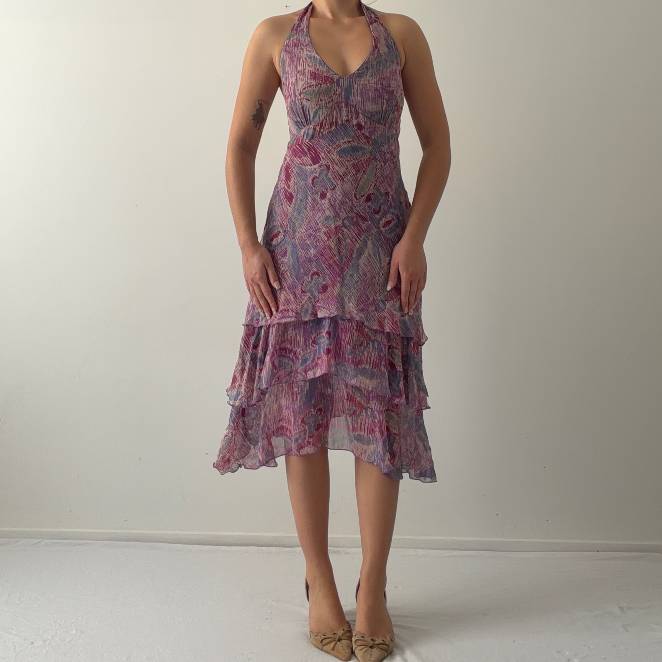 Sangra Silk Ruffle Dress | M