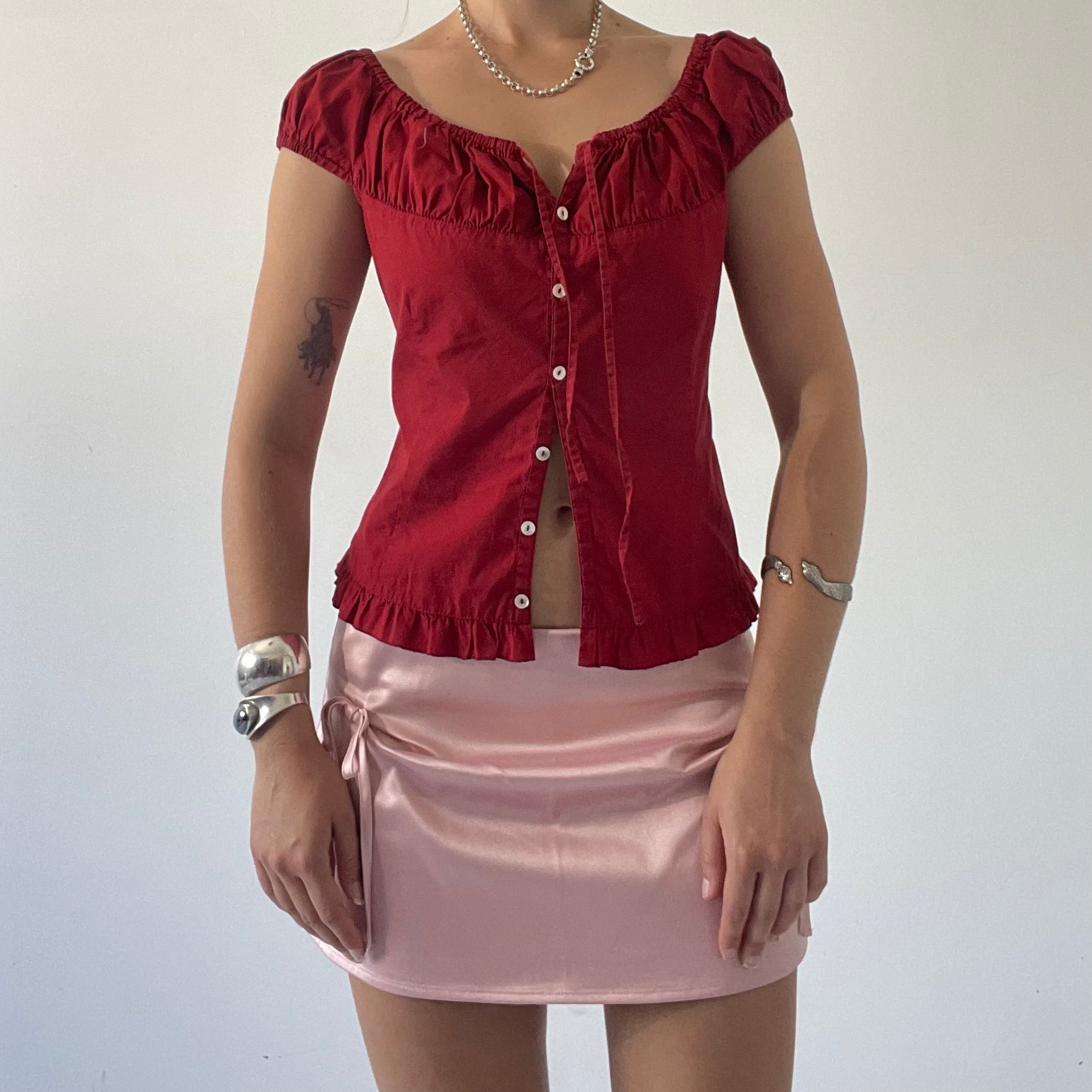 L'Est Rose Ruched Milkmaid Top | 8-10