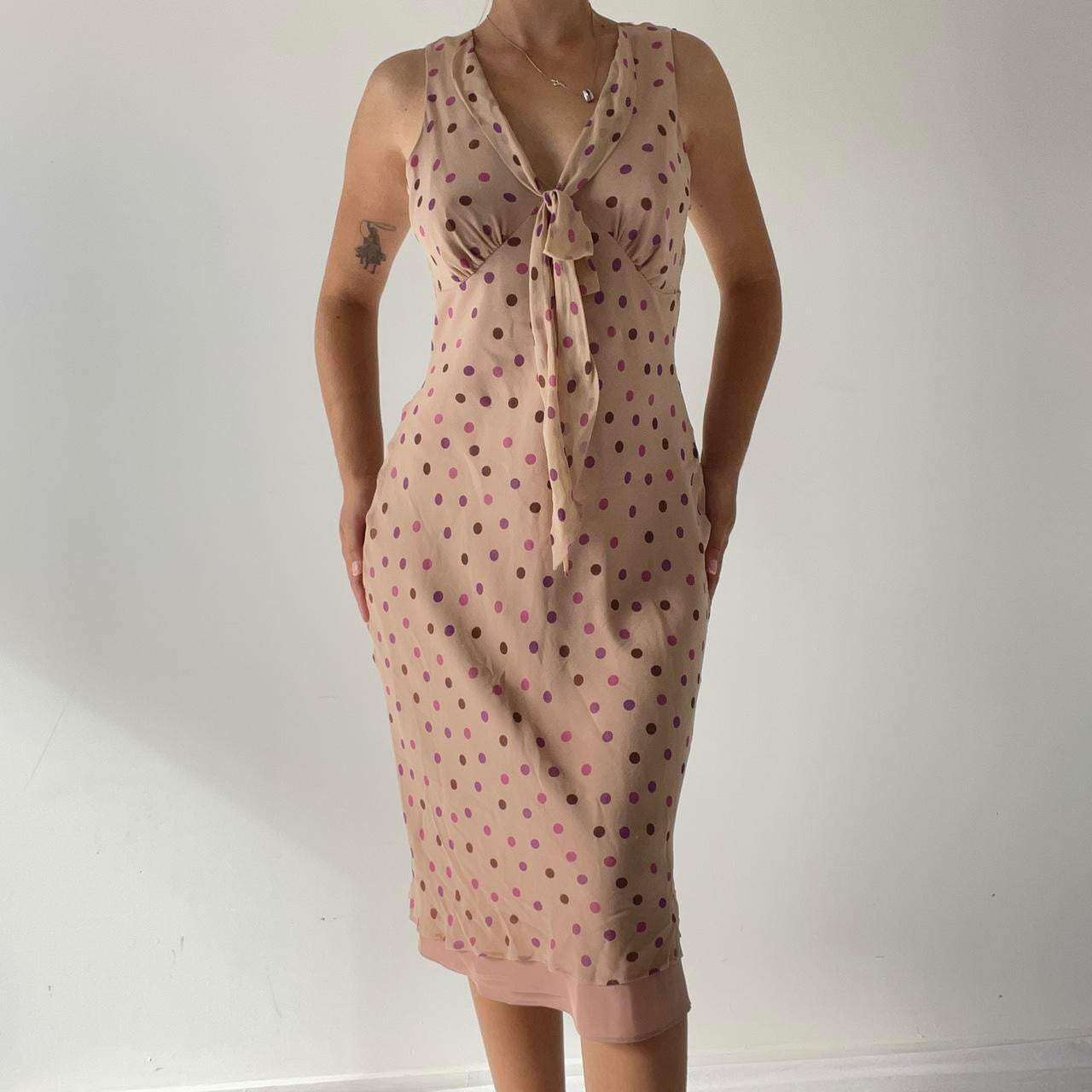 Silk Polka Dot Midi Dress | 6-8