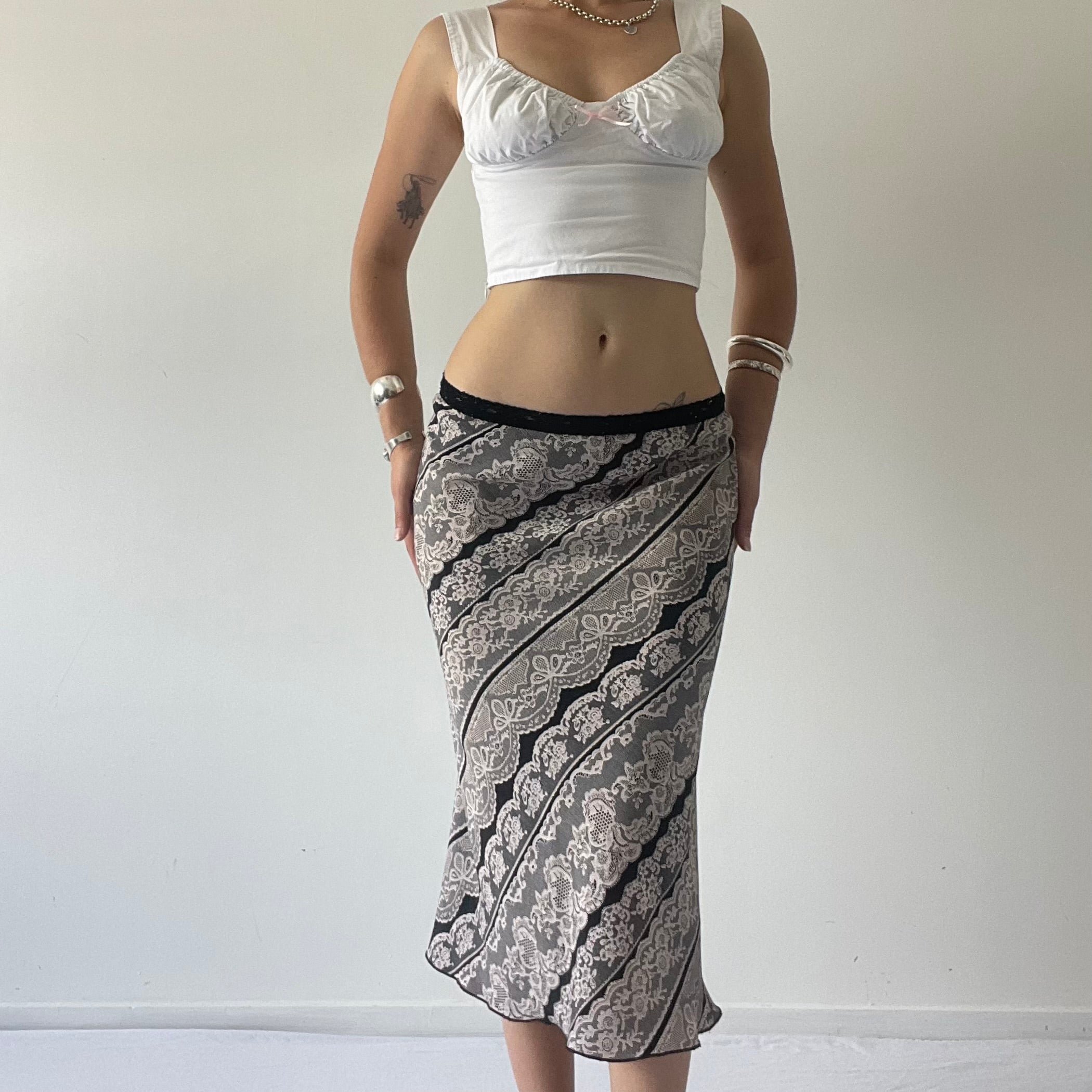 Lace Print Midi Skirt | 12-14