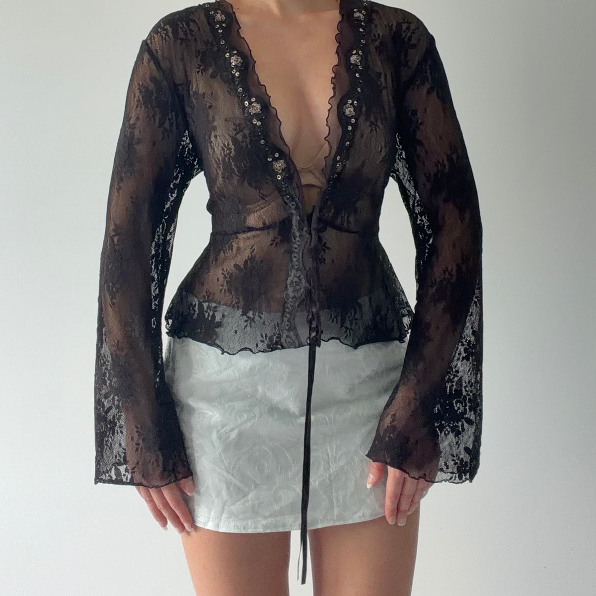 New York & Company Lace Bell Sleeve | Cream | M-L