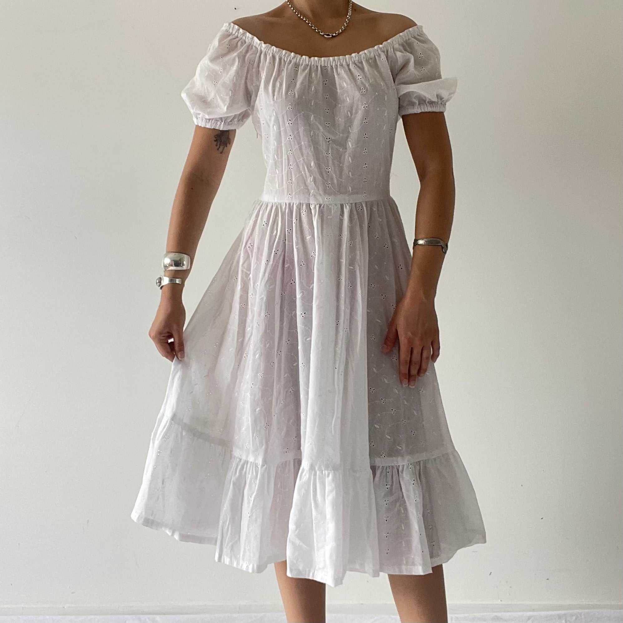 70s Broderie Prairie Dress | 8-10
