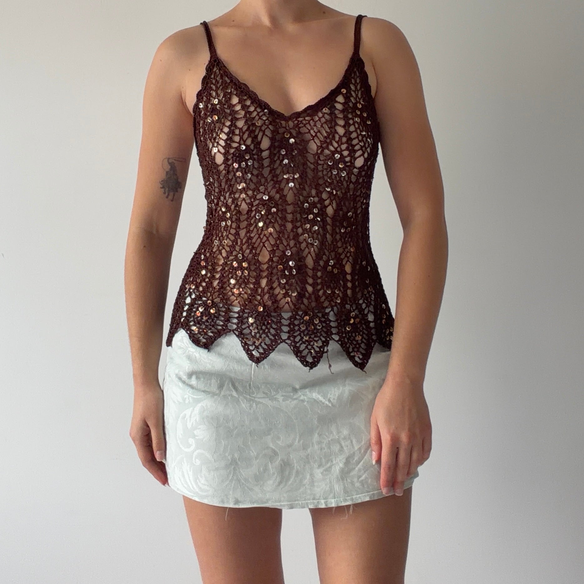 00s Sequinned Crochet Top | 8-10
