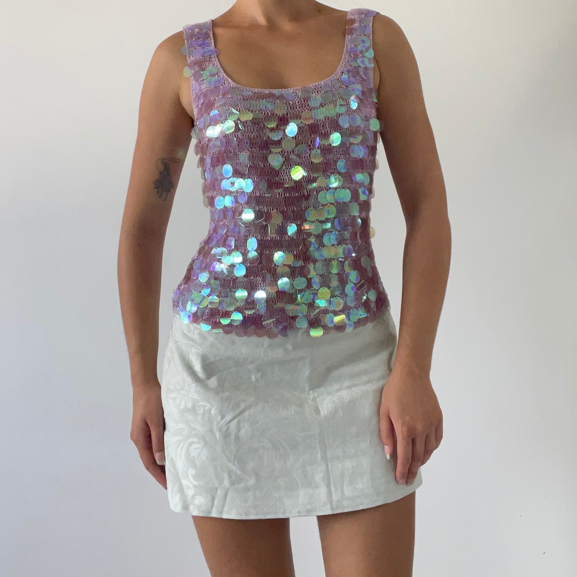 00s Crochet Sequin Top | M