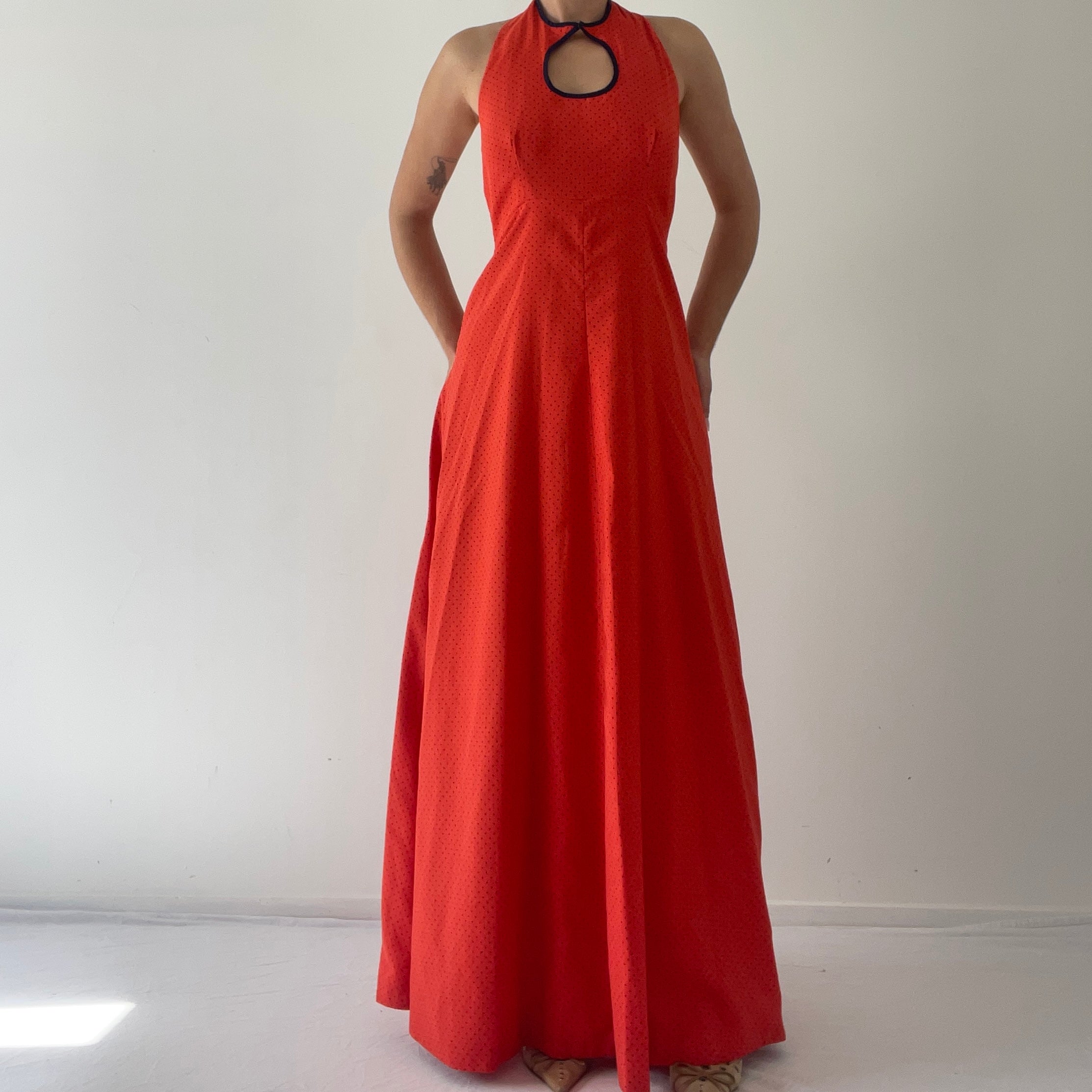 70s Polka Dot Prairie Dress |S