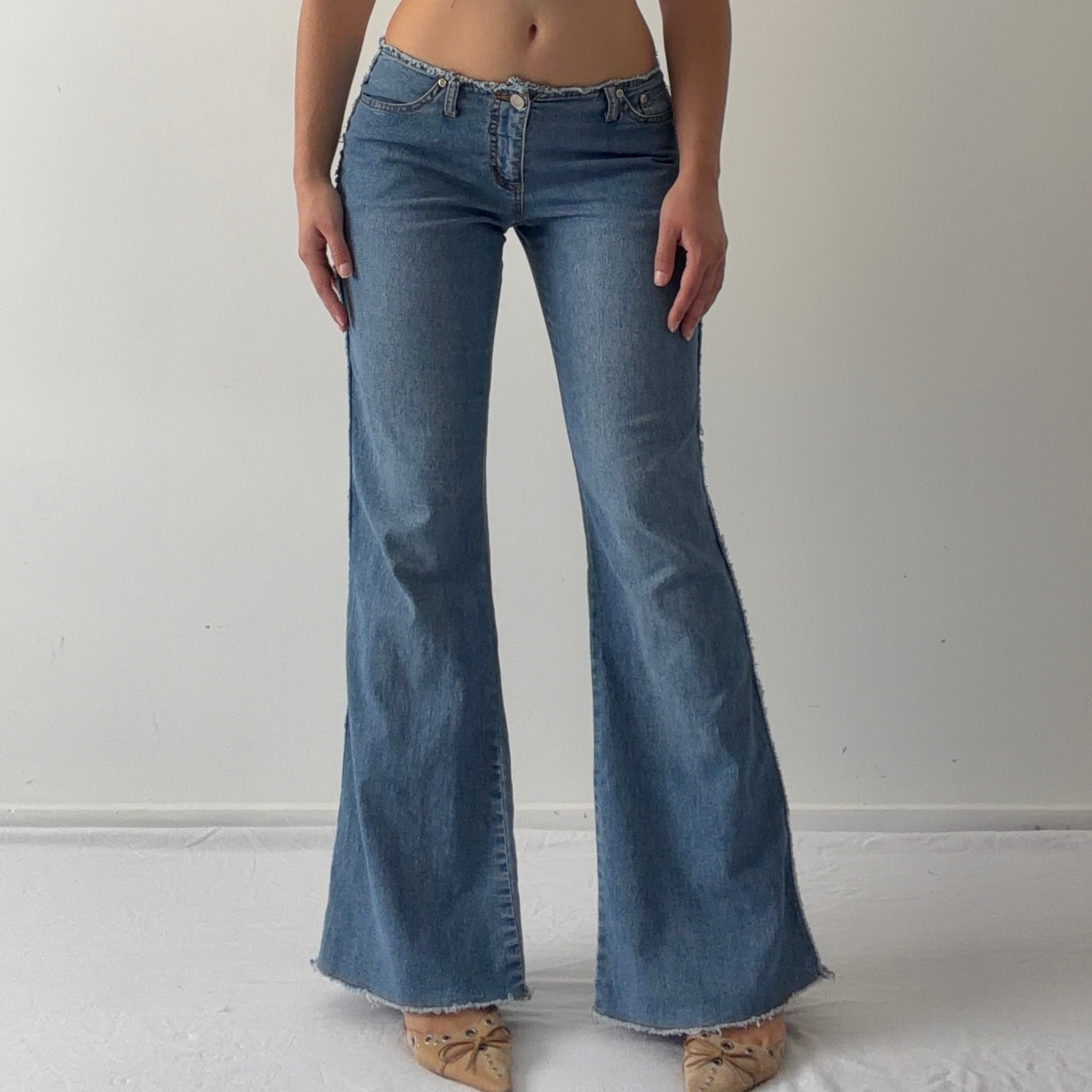 90s Glassons Fray Flare Jeans | S