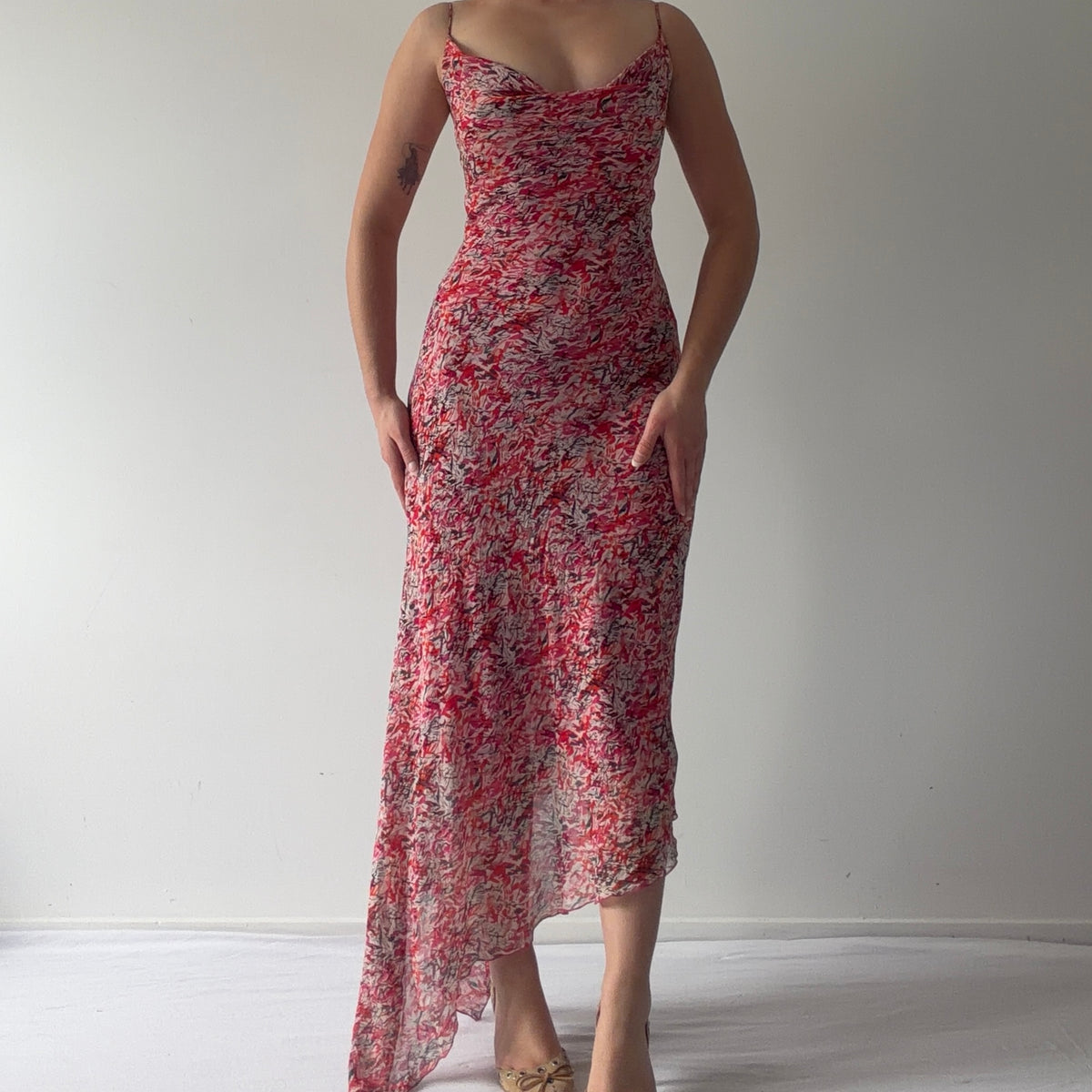 Lapis Silk Midi Asymmetric Dress | M