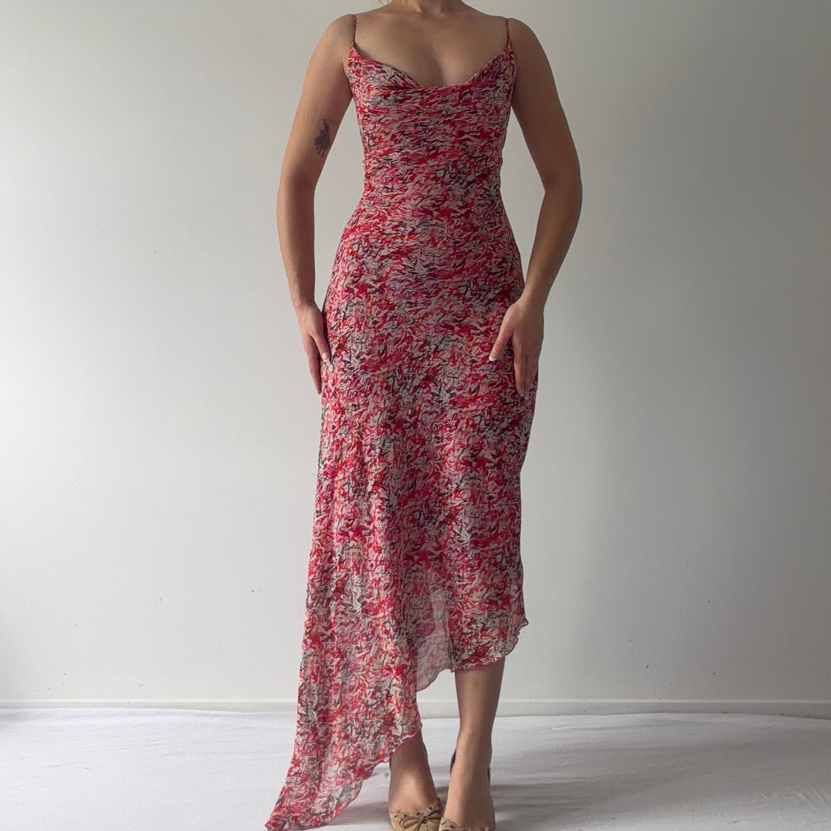 Lapis Silk Midi Asymmetric Dress | M