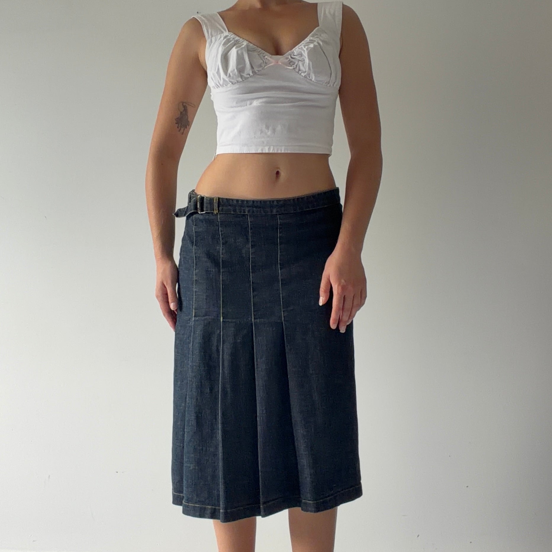Max Pleat Denim Midi Skirt | 8-12